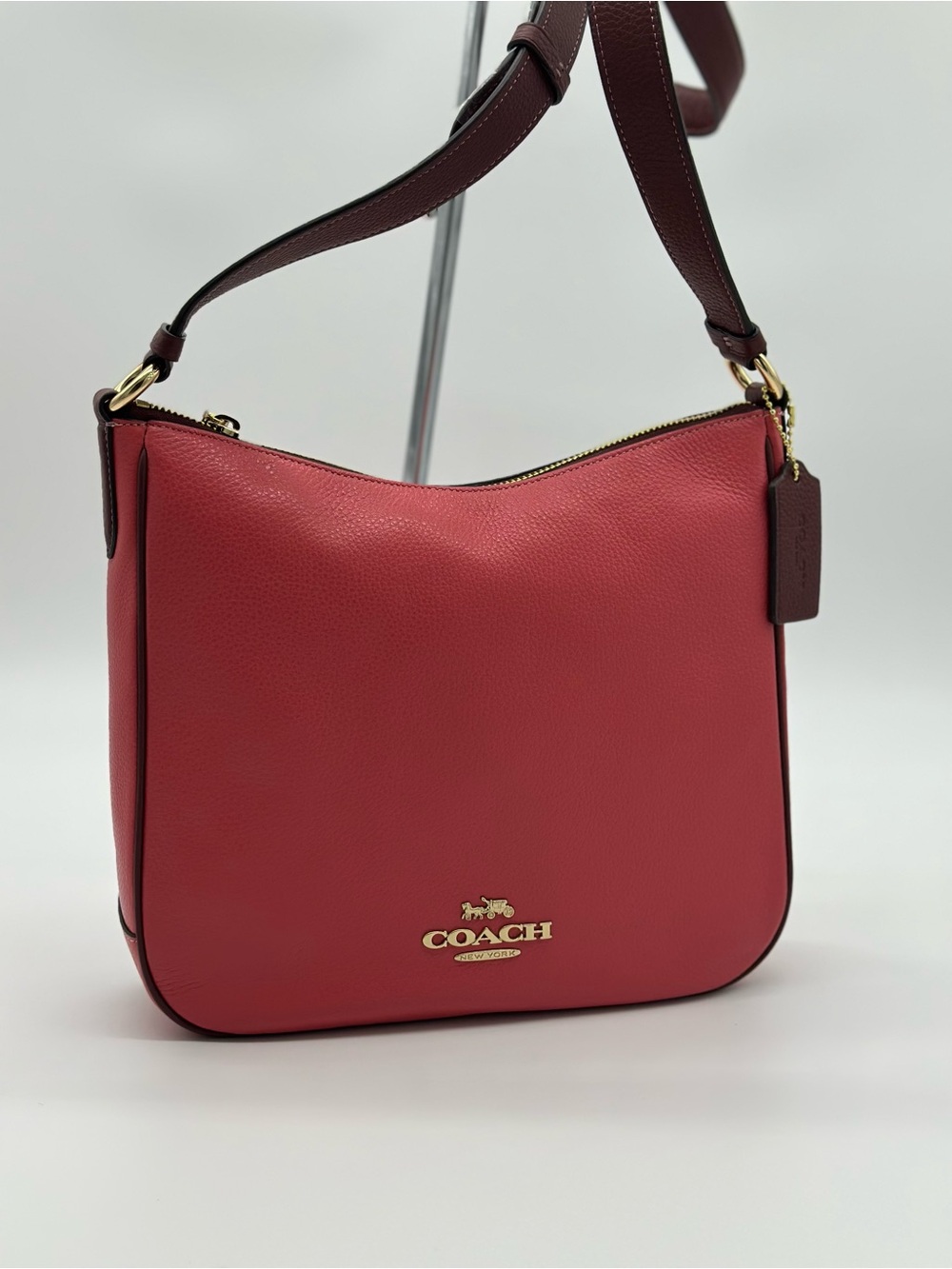 Coach Pebbled Leather Crossbody in Coral Red with Gold Hardware - Picture 10 of 11